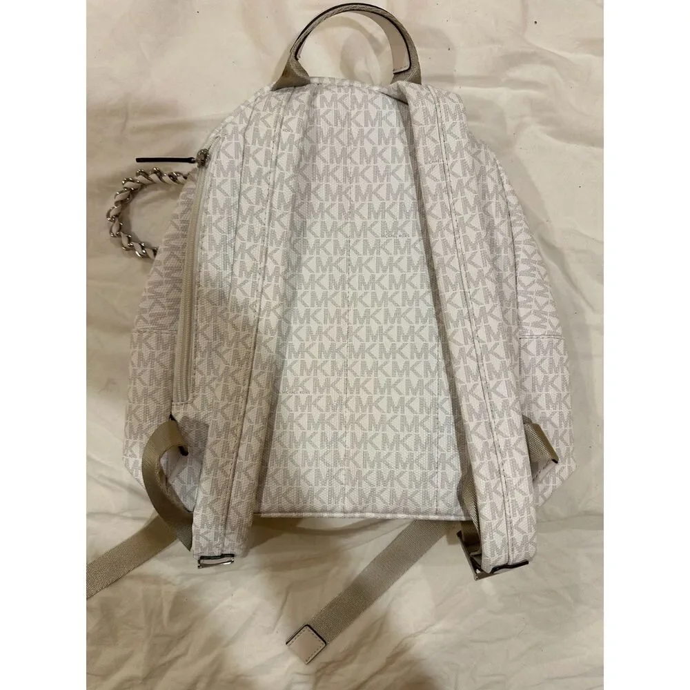 Michael Kors Slater Medium MK Monogram Canvas Chain Backpack White 30T1S04B2B
